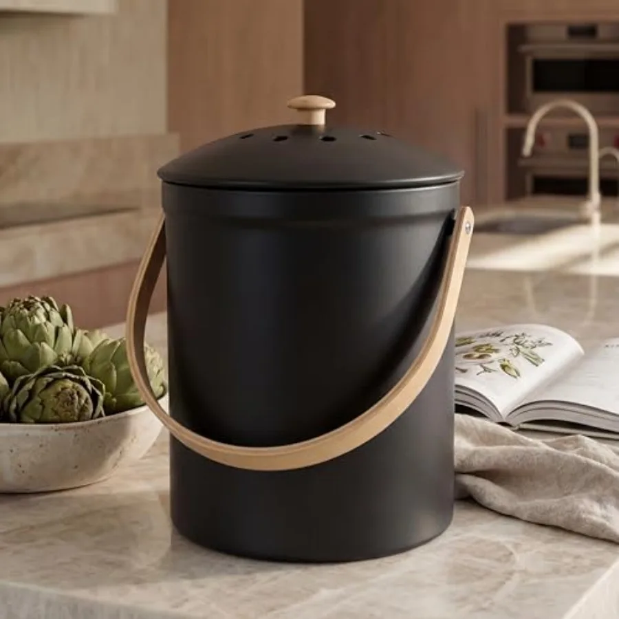 

Красивый контейнер для компоста с герметичной крышкой - нержавеющий и без запаха, для вашей кухонной столешницы.