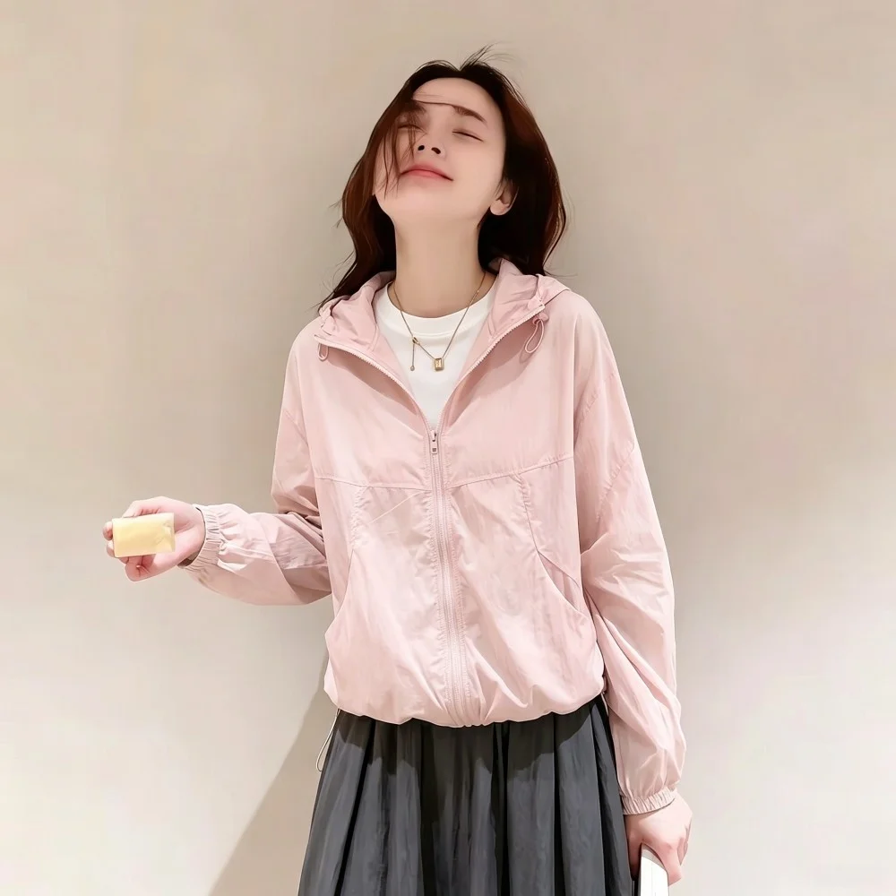 

2026 Summer New Hat Pure Color Women's Casual Outdoor Anti-UV Clothing Thin Outerwear Cardigan Polyester Long Sleeve Zipper