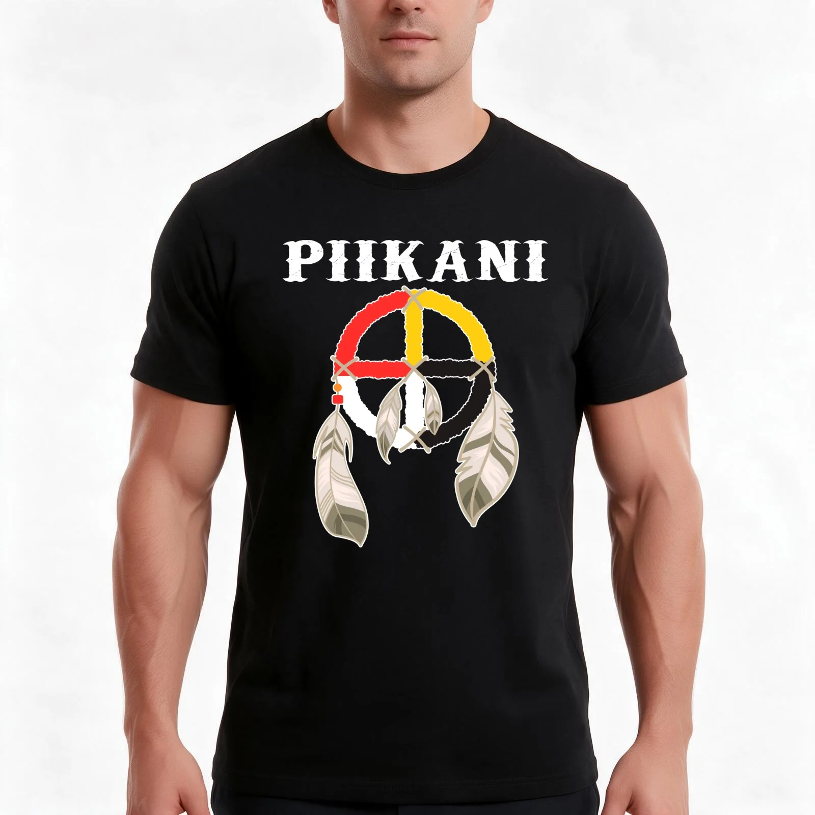 Piikani Blackfeet Tribe Peigan Nation Native Medicine Wheel T-Shirt, Summer Casual Cotton Tee, Oversized Streetwear Tops