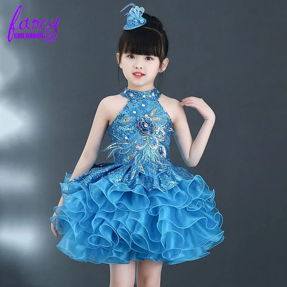 Children Beaded Top Layers Wedding Party Dresses Size 2 To 10 Baby Girls Boat Neck Mini Cupcakes Kids Pageant Dress Ball Gowns