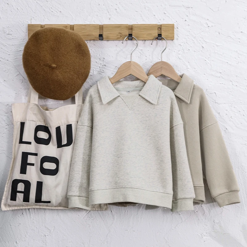 Kinder kleidung Jungen und Mädchen Baumwolle Plüsch warme Sweatshirts Herbst Winter neue Kinder Revers lässig lose Langarm pullover – Detail 4