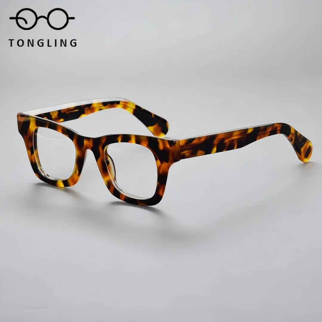 High-End Thick Handcrafted Acetate Women Glasses Retro Men Personalized Design Turtle Shell Fashionable Commuting Eyeglass Frame