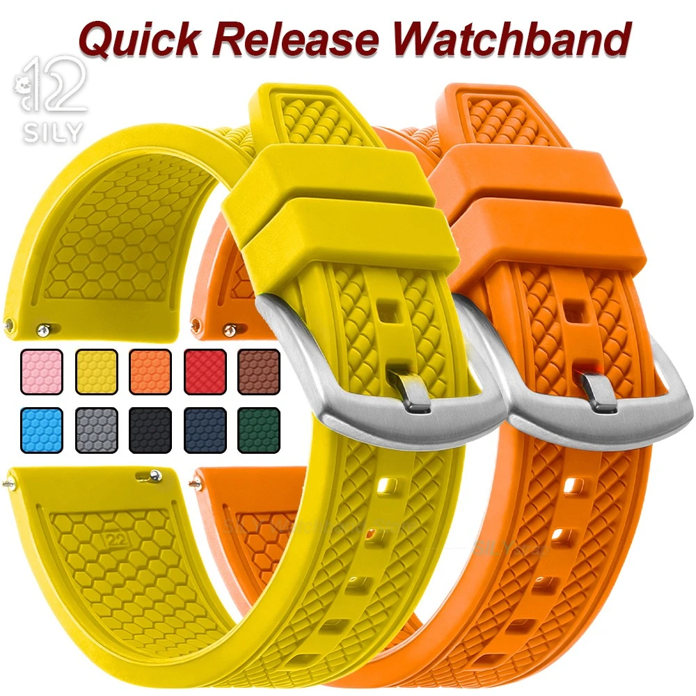 20mm 22mm Universal Waterproof Mens Diver Silicone Sports Watch Band Quick Release Watchband for Seiko Soft Relacement Bracelets