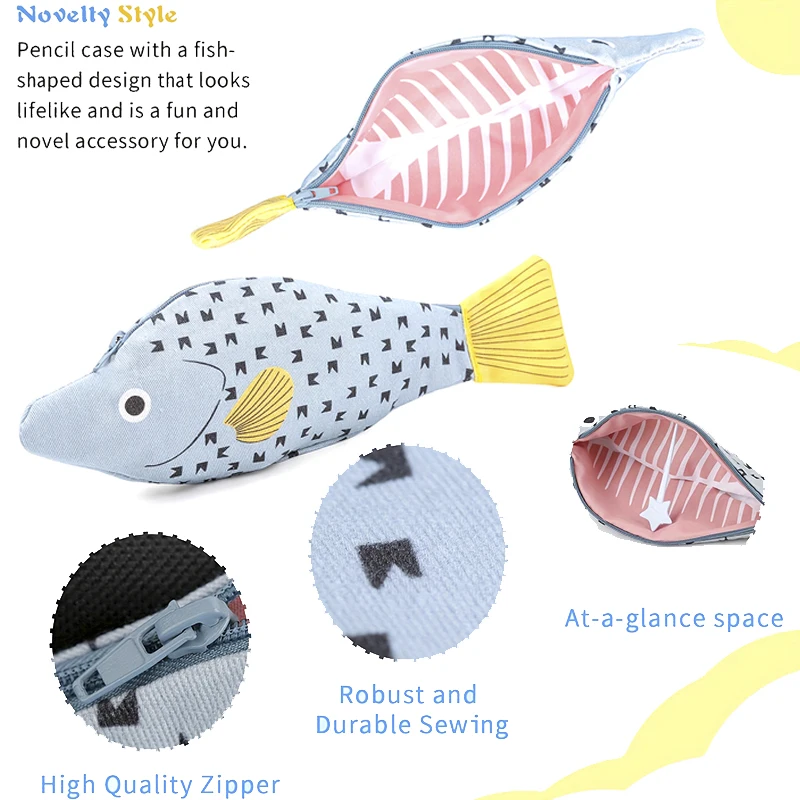 

Fish Shape Novelty Pencil Case Fish Pen Bag Fish Coin Purse Funny Pencil Pouch With Simulated Fishbone Lining,Birthday Gift