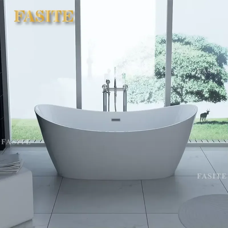 Modern White Acrylic Freestanding Bathtub Luxury Portable Soaking Tub for Adult Home Hotel Bathroom Deep Relaxation Spa