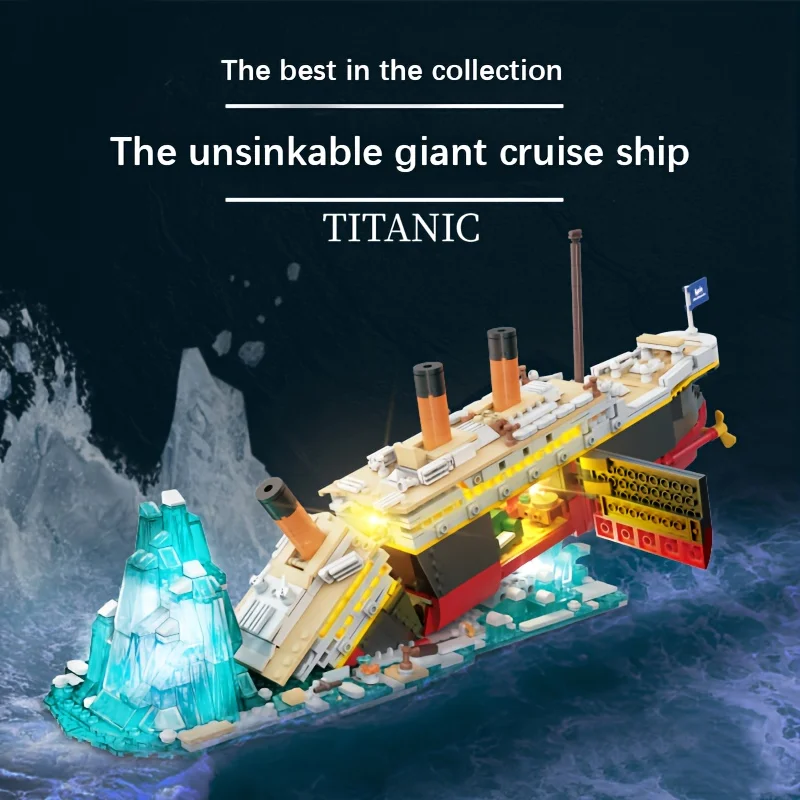 Model statku wycieczkowego Titanic, dwa modele do dowolnego montażu, duże klocki konstrukcyjne, ręcznie robiona dekoracja nawigacyjna.