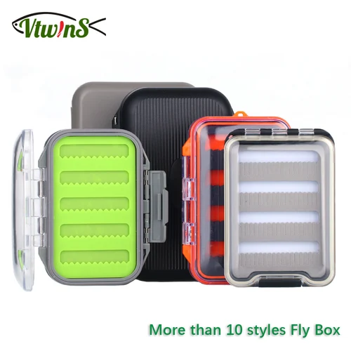 Imagen 1 del producto Vtwins 16 moscas de pesca con mosca, caja impermeable para ninfa seca y húmeda con tamaño de bolsillo, accesorio para aparejos de pesca de lubina y trucha