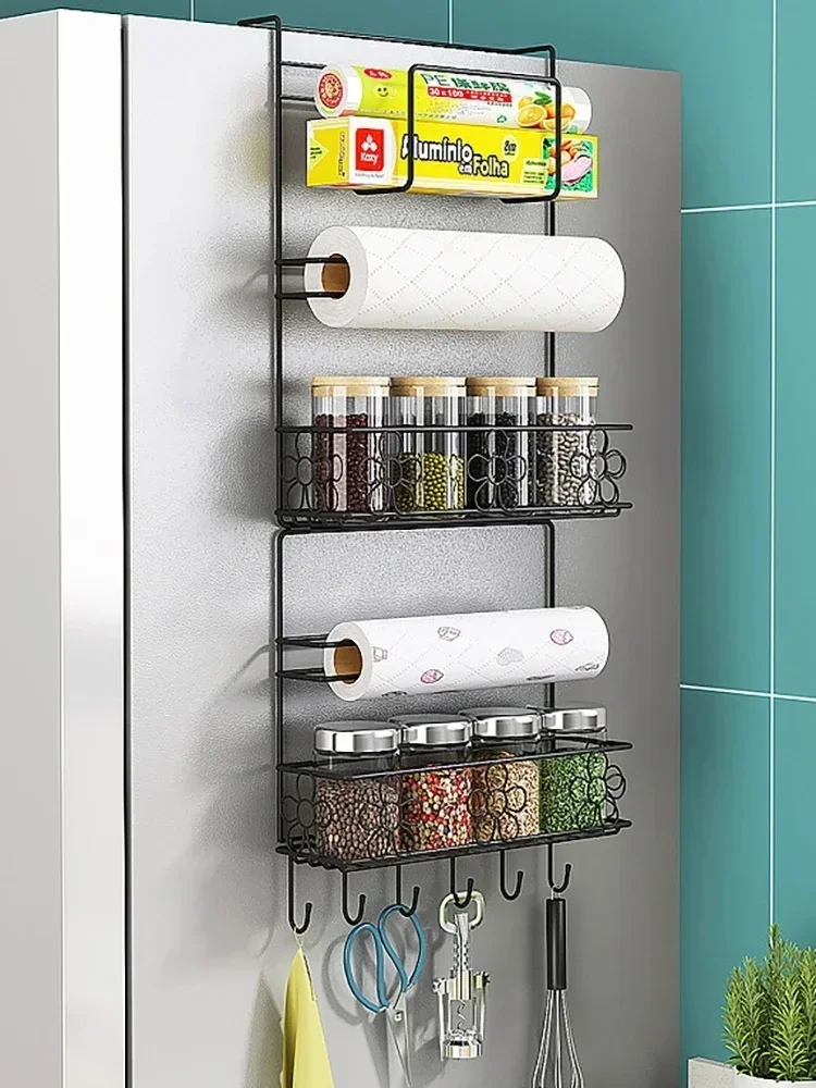 

Kitchen Refrigerator Shelf Organizer Hanging Fridge Side Storage Racks Spice Organizers Paper Towel Holder Kitchen Wall Shelf