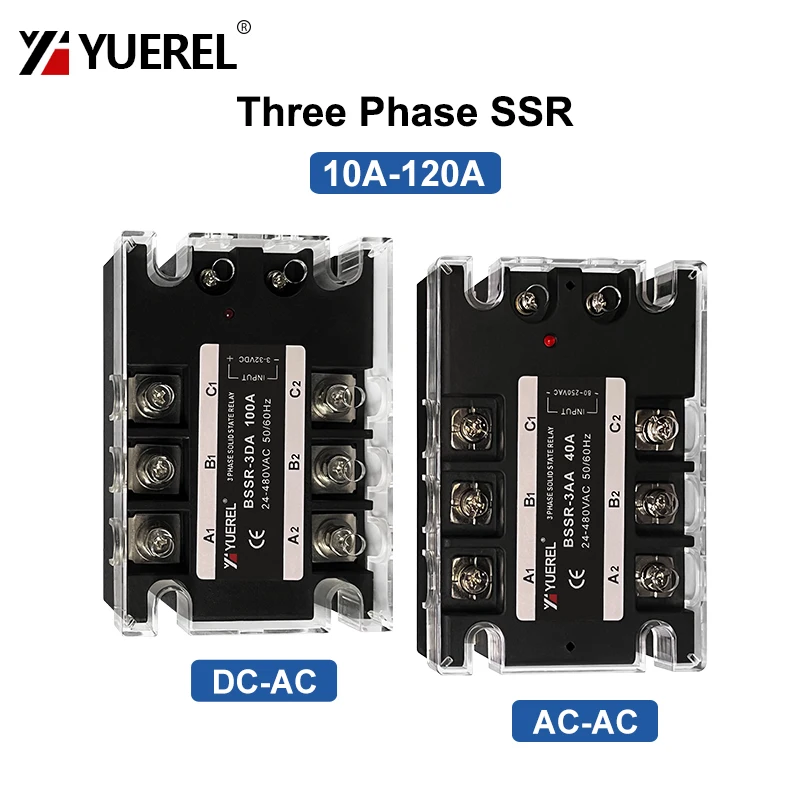 

DC Control AC or AC Control AC SSR Module 3 Phase Solid State Relay 10A 25A 40A 60A 80A 100A 120A