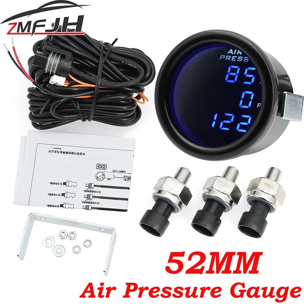 A Triple Dual Display Air Pressure Guage LED Digital Air Suspension Gauge 0-220PSI with 3pcs/2pcs 1/8NPT Sensors For Car Gauge