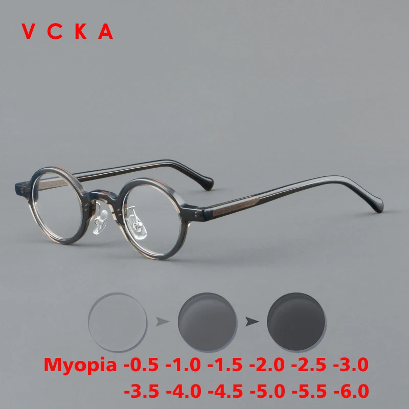 KIZN خلات النساء وصفة طبية قصر النظر مكافحة الأزرق تلطيخ النظارات الإطار الرجال خمر النظارات المستديرة الصغيرة-0.5 إلى -6.0