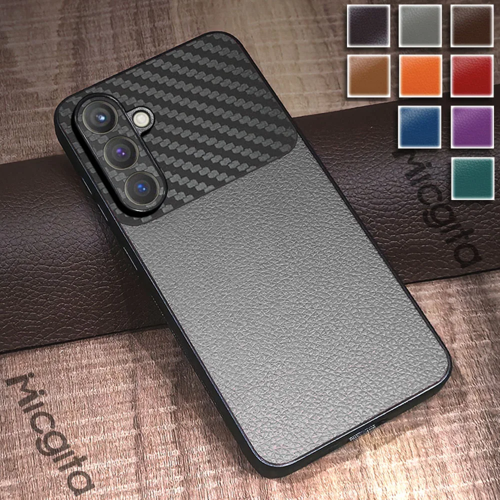 Leather Case For Samsung Galaxy C55 Carbon Fiber Acrylic Splicing Cover For Samsung C55 Case