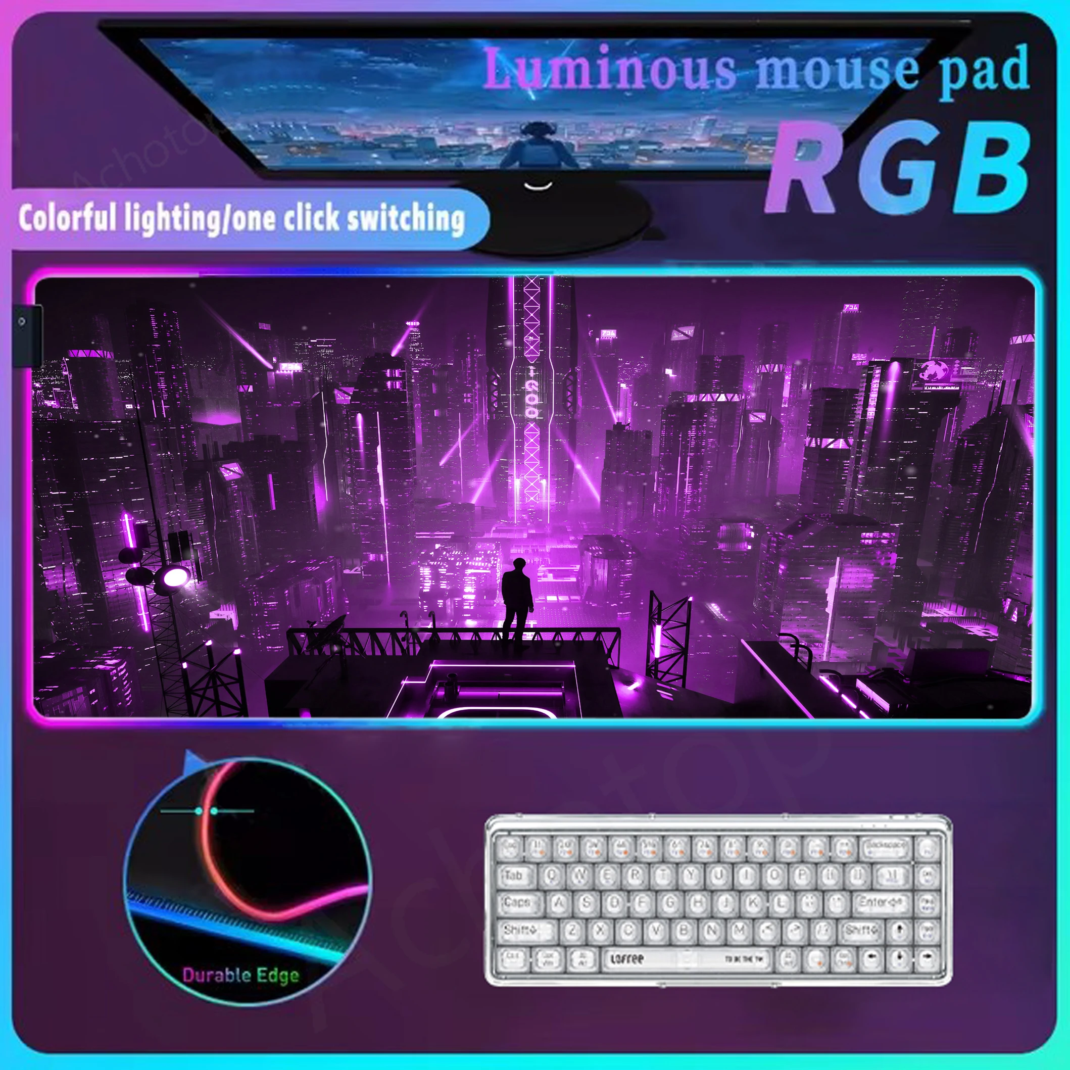 Neon City Rgb Mouse Pad Luminous Mousepad Glow Personality Mat Gaming Accessories Table Carpet Pixel Japan Street Led Mouse Mat