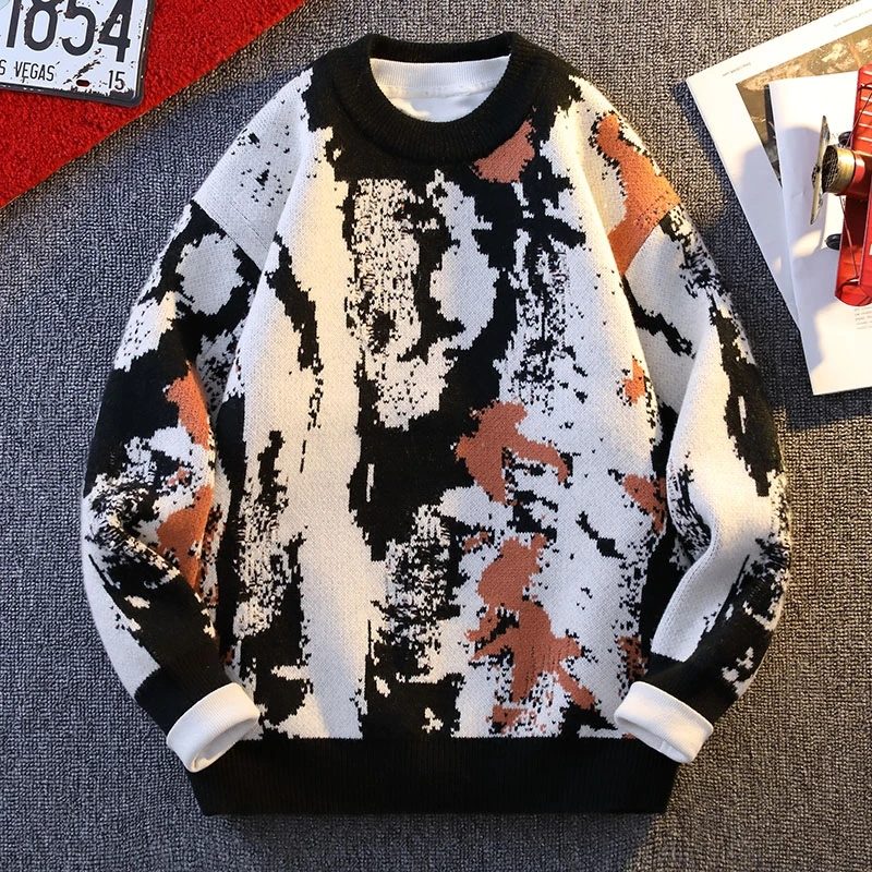 

Осенне-зимний брендовый свитер для мужчин, новинка 2024, толстый теплый модный корейский вязаный джемпер, свитера Harajuku, мужские трикотажные пуловеры с принтом