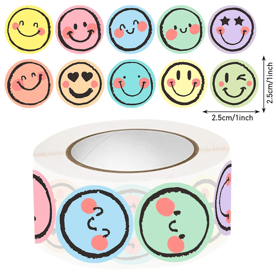 

New 500 Pcs Vibrant Round Face Expression Stickers Soft Gradient Self-Adhesive Matte Ornamental Labels for Diary DIY Crafts