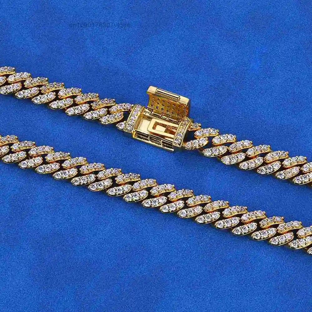 Hot NUOYA Sale 8mm Cuban Link Chain Necklace Brass Moissanite Jewelry Iced Out Chain for Men and Women Wholesale Price.