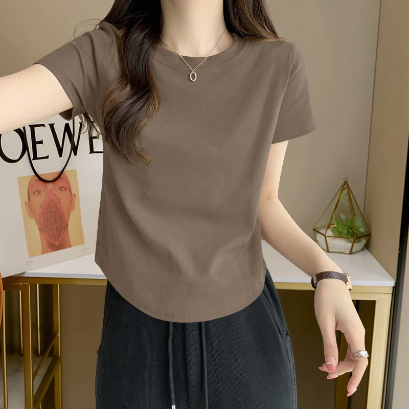 

Летняя футболка ort Sve, женская модная асимметричная футболка с мясным покрытием, однотонный круглый универсальный топ