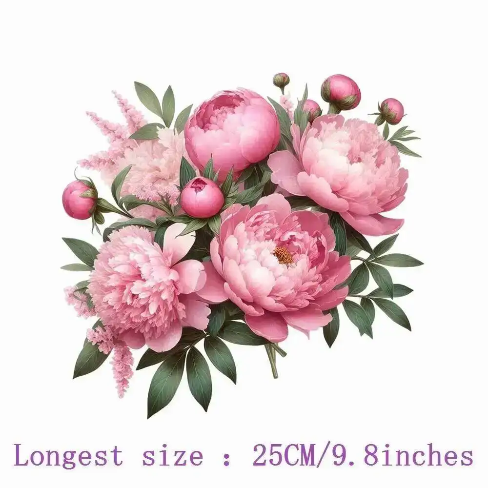 25cm Chinese Peony Flower Iron On Animal Heat Transfer Stickers For Kids Ironing Transfers For Clothing Diy Clothes Appliques
