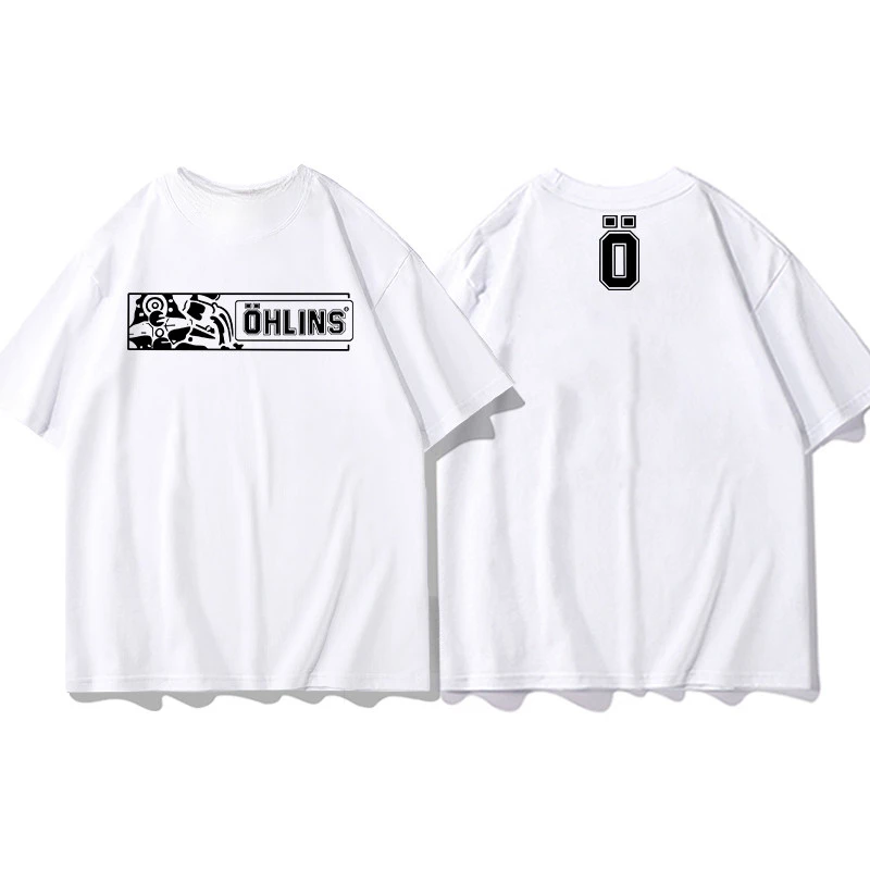 Best OHLINS White T-shirt Collection Motorcycle Shock Absorber Print Short Sleeve T-shirt Racing Fan Clothes