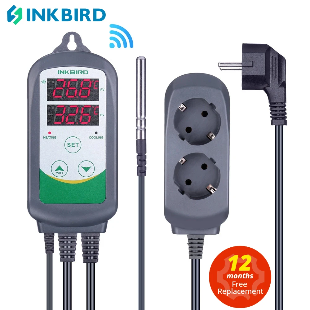 INKBIRD-controlador de temperatura Digital, regulador de termostato, relés duales, calefacción y refrigeración, elaboración casera, ITC-308 y 308WIFI, enchufe europeo