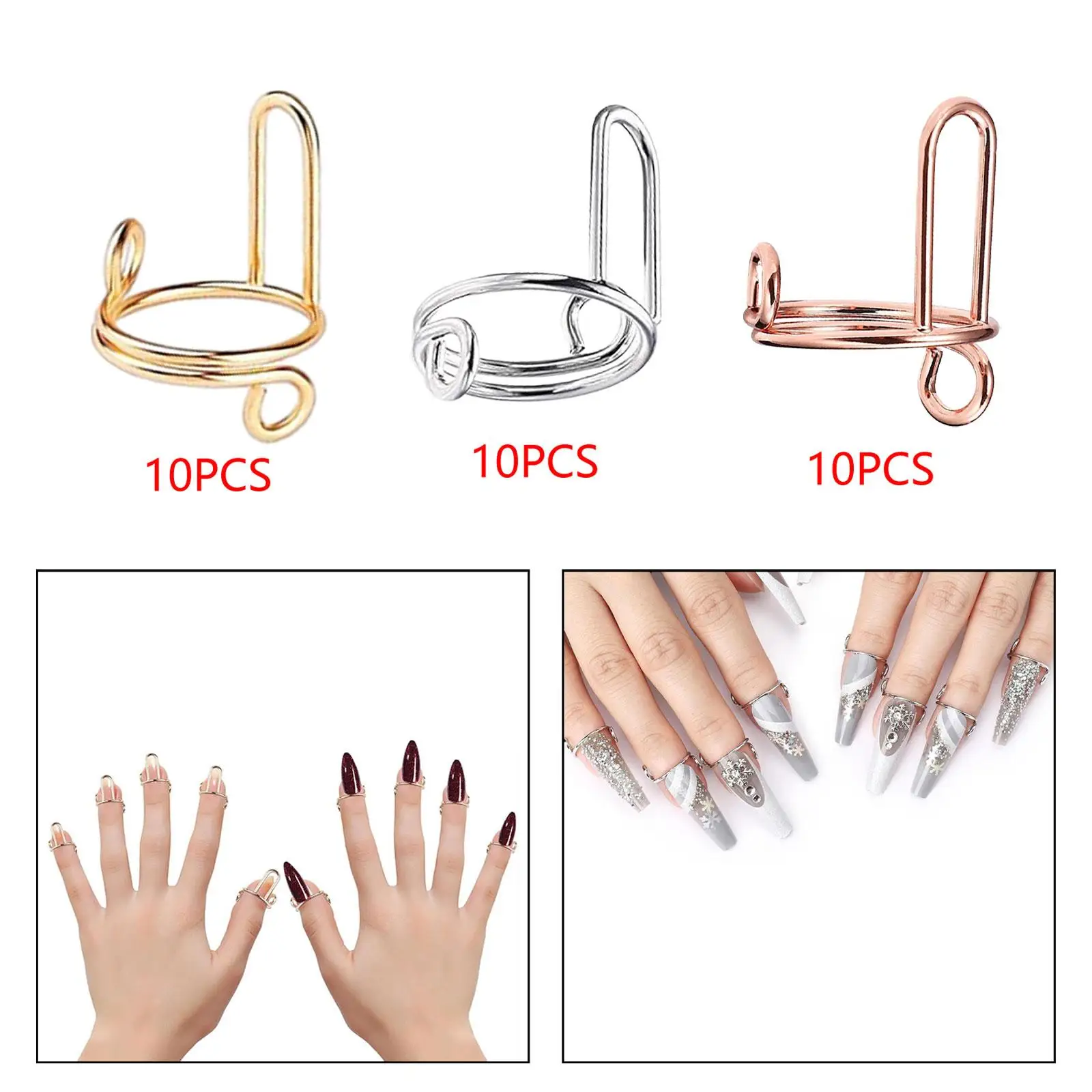 10 Stück Fingernagelringe für Frauen, Geschenk, DIY-Nagelkunst-Dekoration, größenverstellbar, Metall-Nagelringe für Acrylnägel, Halal-Nagelring-Set