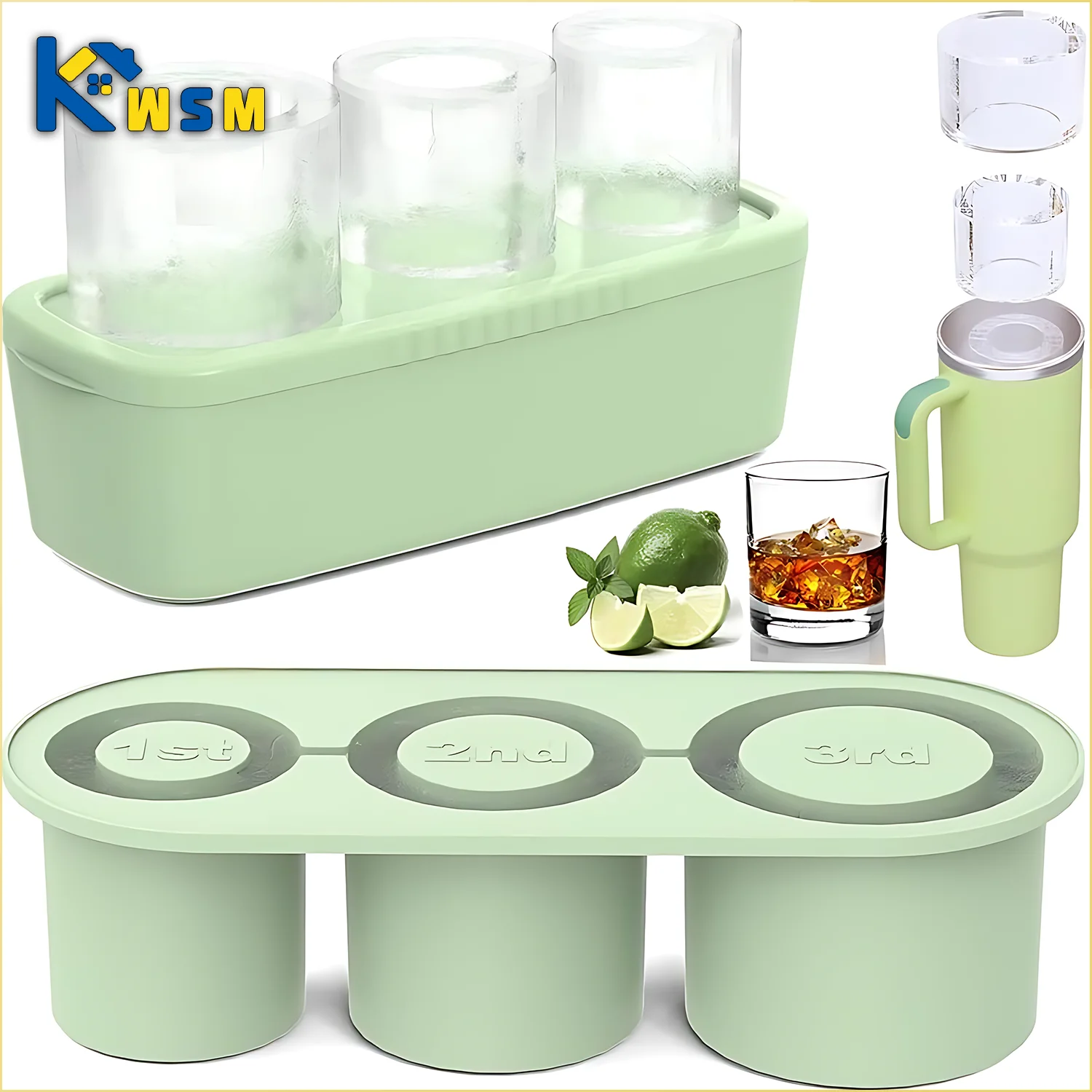 20-40 Oz Stan.ley Cup Silicone Ice Moulds Cup Nonpareil Ice Mould Tray Cylindrical LargeIce Moulds with Lid Cup Accessories