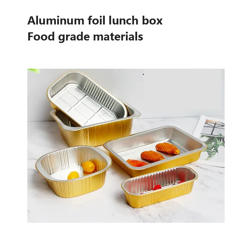 Round Square Aluminum Foil Box Thickened and Sealable Food-grade Packaging Box Rectangular Takeaway Aluminum Foil Lunch Box