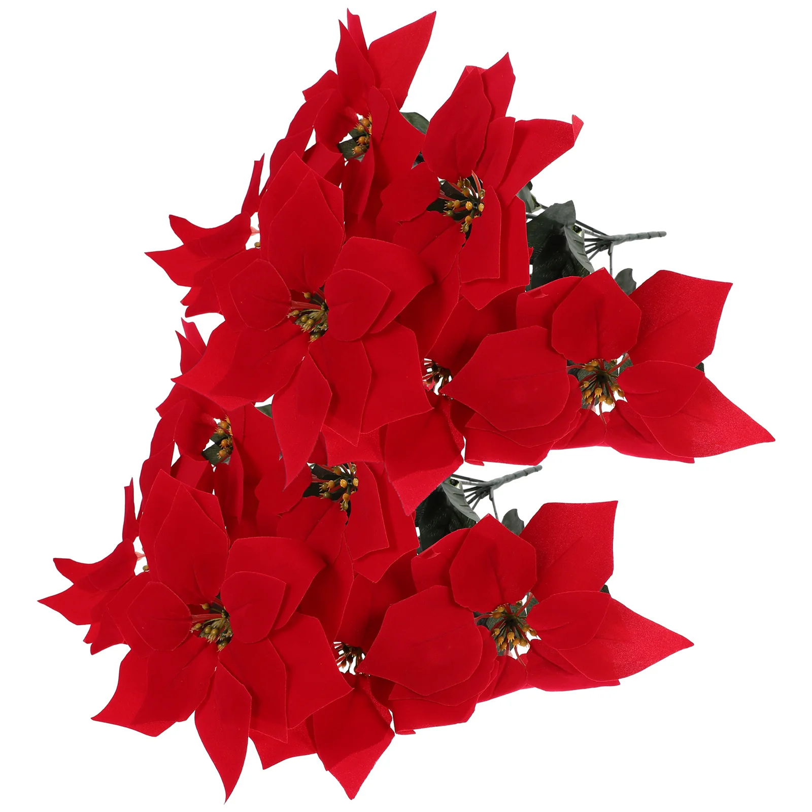 

2Pcs Artificial Poinsettia Flowers Realistic Silk Fake Flower Bunches for Home Garden Party Decoration Vase Display