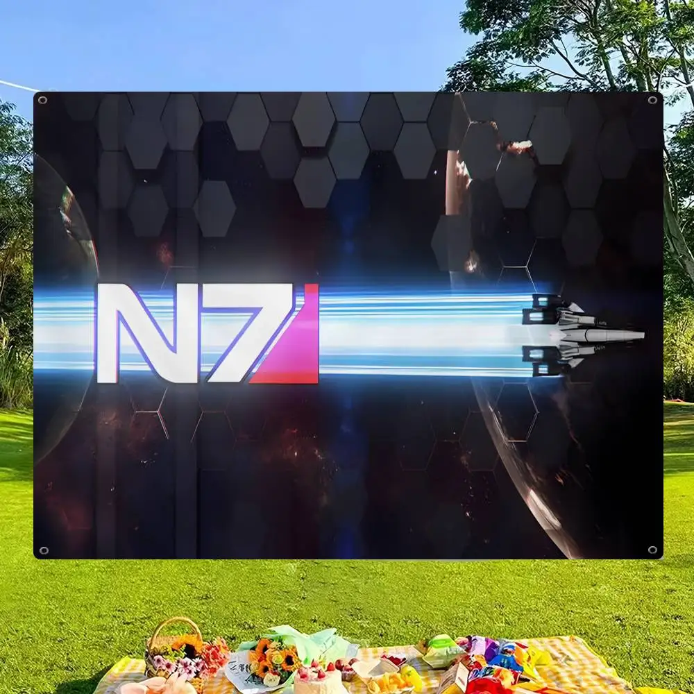 Mass Effect N7 Small Size Cheerleading Banner Hand Pulled Flag Outdoor Atmosphere Flags