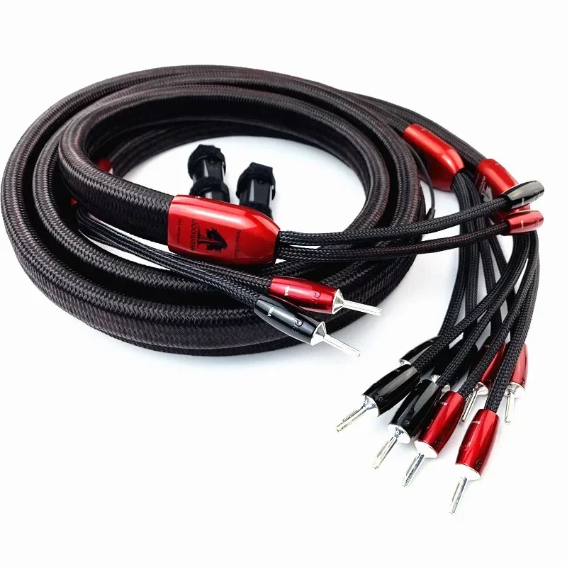 Para Hi-end kabel głośnikowy z drewna sekwoi PSS srebrny dwuprzewodowy wzmacniacz audio HiFi przewód głośnikowy V Spade i wtyczka bananowa