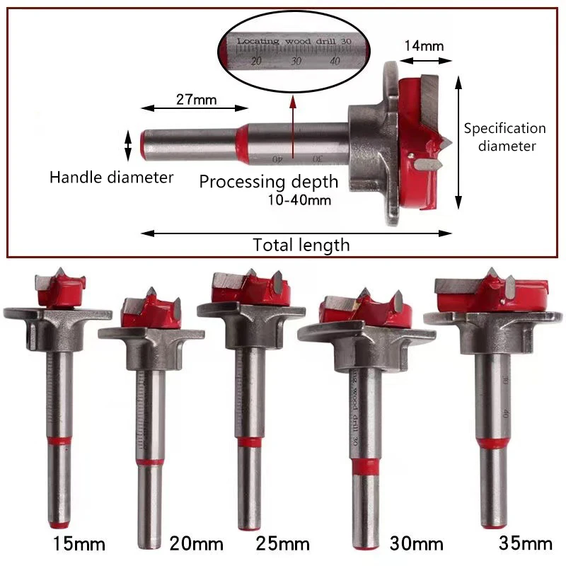 Set pembuka lubang kayu, 5 buah dengan pemosisian kotak dapat diatur lubang engsel Expander paduan keras bor sayap datar 15-35mm