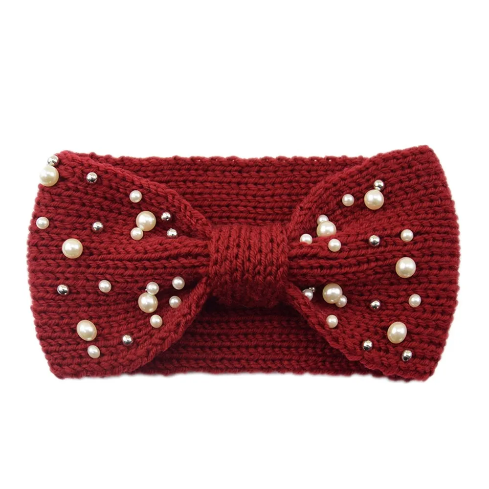 Fashion Warm Winter Headbands Wide Edge Pearl Headscarf Thicken Elastic Hair Band Girls