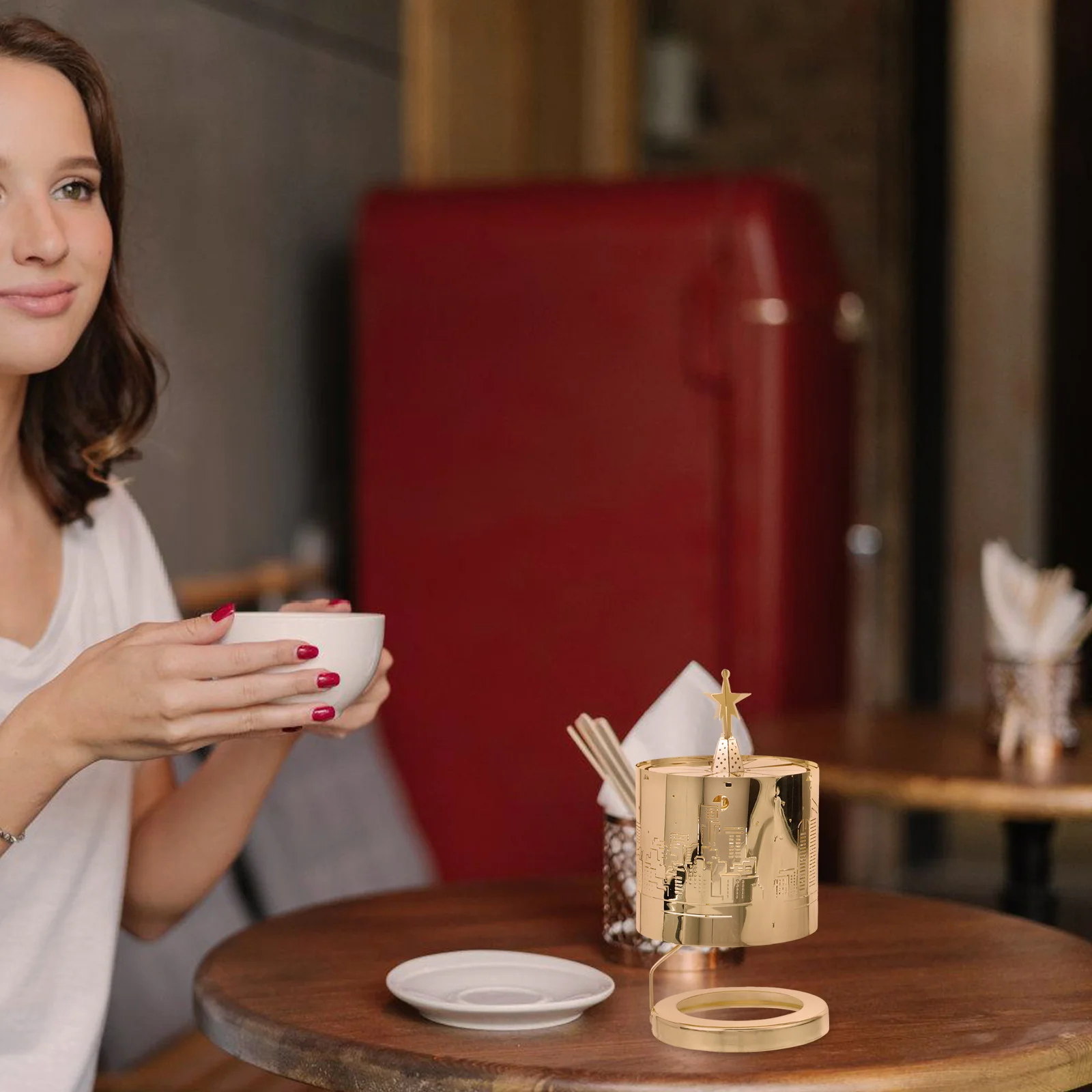 

Golden Rotating Holder 84mm Tea Light Holder Round Cylinder Stable Base Tea Light Spinner Metal Stand Christmas Decor