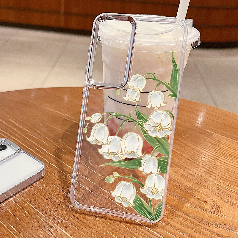 White Flower Pattern Case For Samsung Galaxy S26 S25 S24 S23 Ultra S24 S25 FE A17 A57 A56 A16 A55 A37 A36 Clear Soft TPU Cover