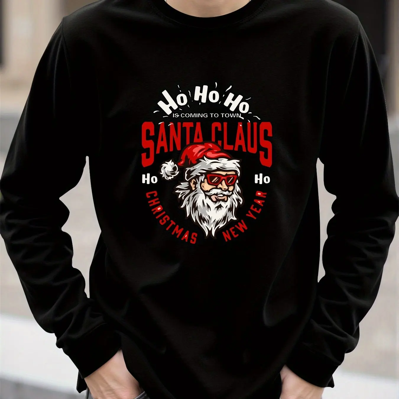 

Santa Claus Print Men's T-shirt Spring Autumn Casual O-neck Loose Long Sleeve Tops Fashion Christmas Tee New Year X'mas Clothing