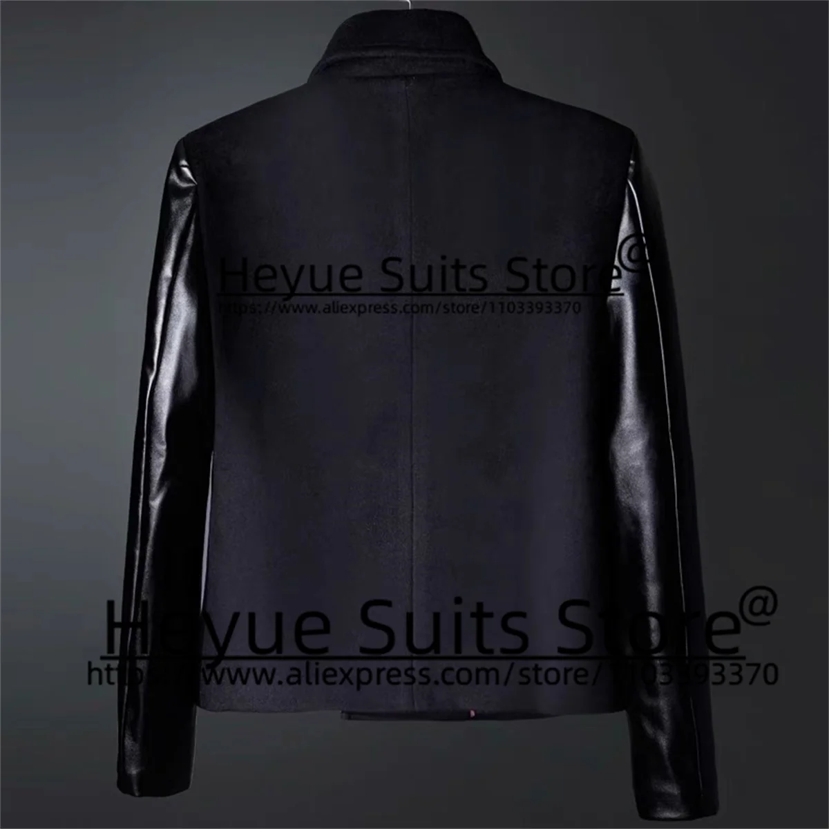 Double breasted Wool Black Elegant Suits For Men Slim Fit Stand Collar Formal 2 Pieces Sets Business Male Blazer Costume Homme