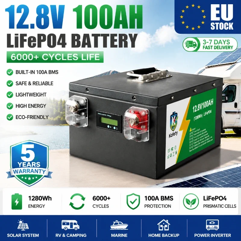 PL EU-Lager 12V 100Ah 200Ah 24V 100Ah LiFePO4-Batterie mit integriertem 100A BMS, 6000+ Tiefentladungzyklen, wiederaufladbare Lithium-Eisenphosphat-Batterie für Solaranlagen, Wohnmobile, Camper,