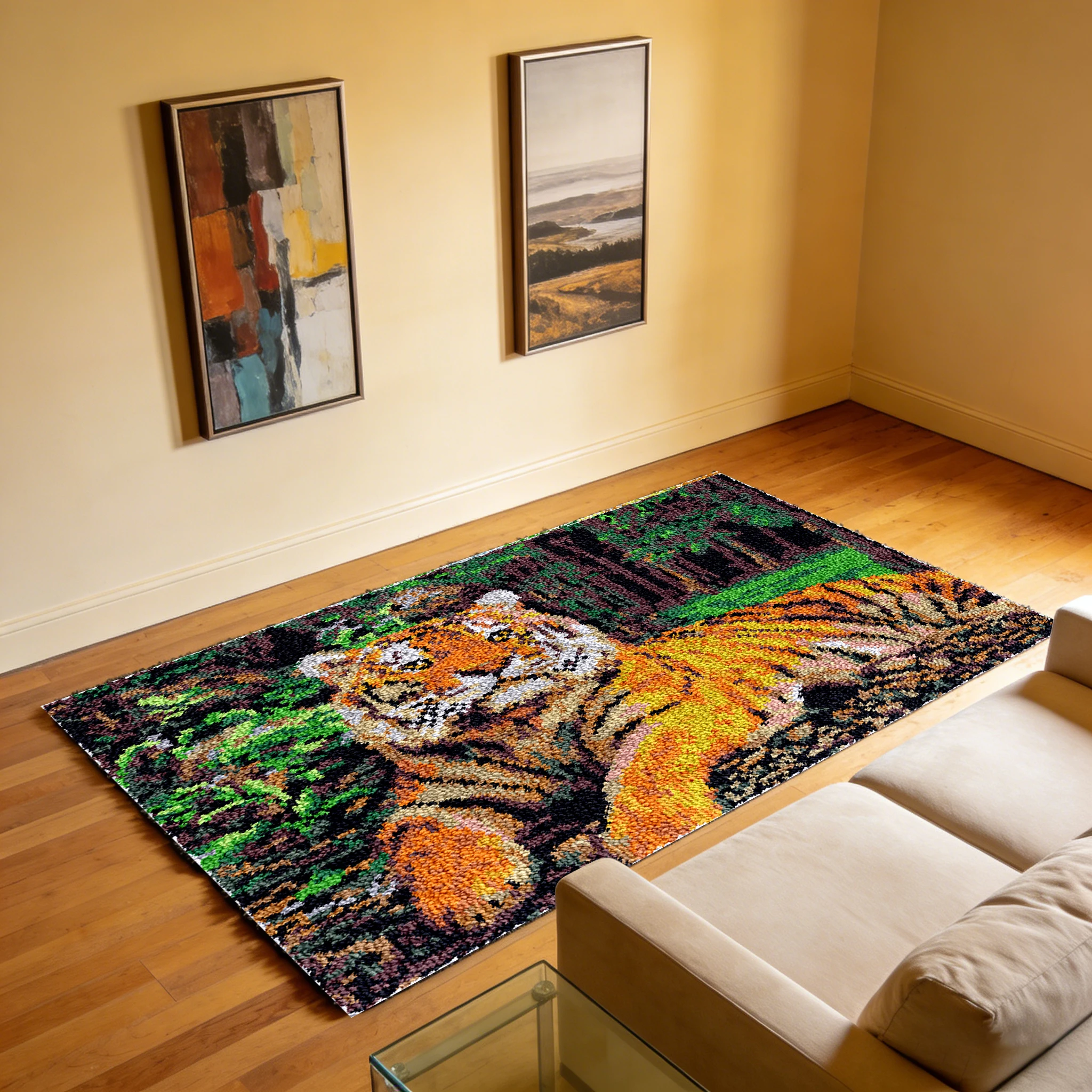 

Tiger tapestry diy latch hook rugs kits plastic canvas for bag smyrna arts and crafts mesh making carpet embroidery set Hobby