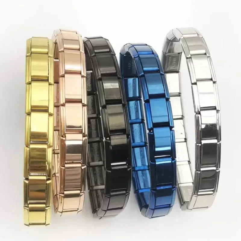 Hot Selling 9mm Width Italian Elastic Mix and Match Charm 18 Sections Stainless Steel DIY Fashion Bracelet Gift Jewelry