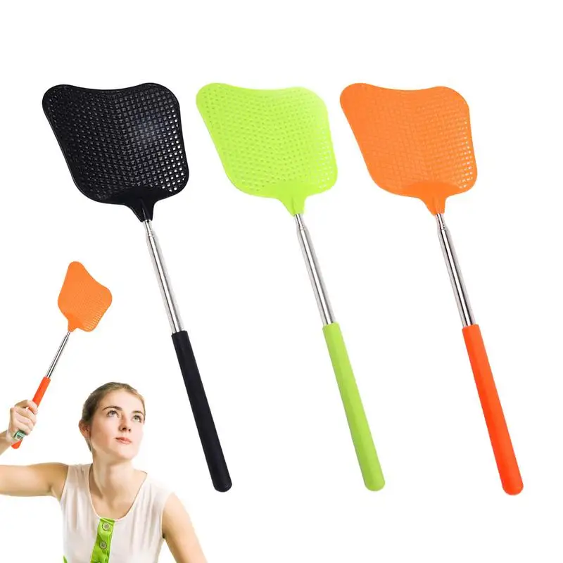 Fly Swatter Manual Set Of 3 Long Flyswatter Heavy-Duty Indoor Fly Swatter Portable Manual Fly Smasher With Extendable Handles