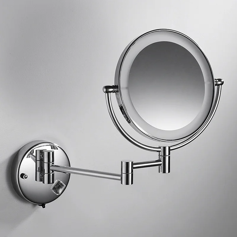 Brass Rose Gold LED Cosmetic Mirror 3X:1X Magnifying Dressing Mirror 8inch Fodable Makeup Mirror Wall Mounted Bathroom Mirror