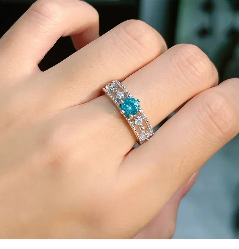 Nieuwe Paraiba-ring 925 zilver verguld kant met diamanten arrangement, nis en veelzijdige damescadeau-sieraden