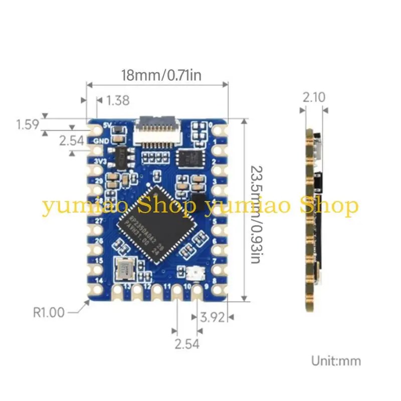587b eficiente RP2350 Tiny Dev Board con interfaz FPC8PIN integrada y compatibilidad con USB Type C