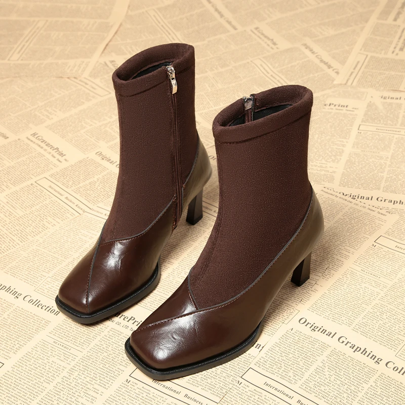 

Fashion High Heels Women's Boots Elegant Dress Shoes Woman Pumps 2025 Winter Suede Zip Short Boots Brand Chelsea Boots De Mujer