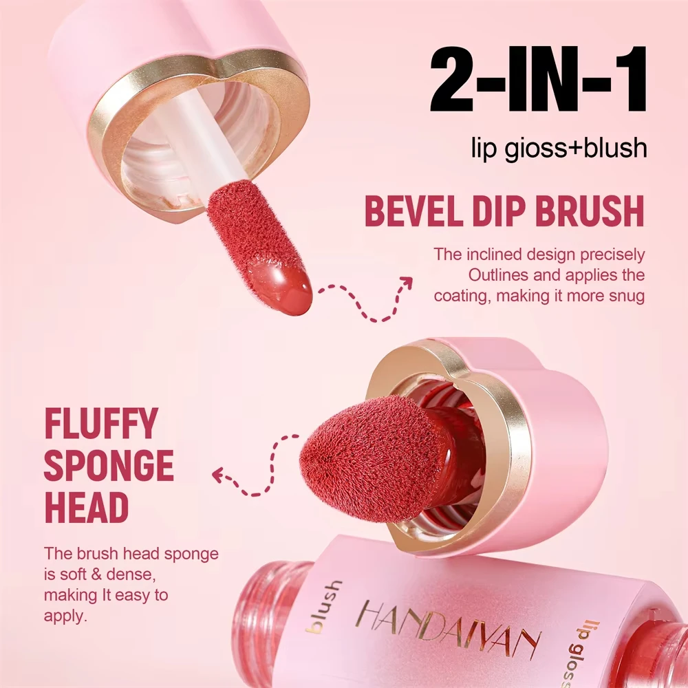 Punta de esponja para colorete líquido 2 en 1, fácil de aplicar, brillo de labios mate, cabezal de cepillo de esponja para colorete resistente al agua de larga duración de 6 colores
