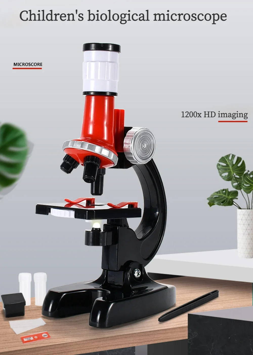 Biologisches Mikroskop-Set für Kinder mit Objektträgern, LED, 100x-400x-1200x, Verfeinerte Wissenschaftliche Instrumente, Spielzeug-Set, Geburtstagsgeschenk – Detail 1