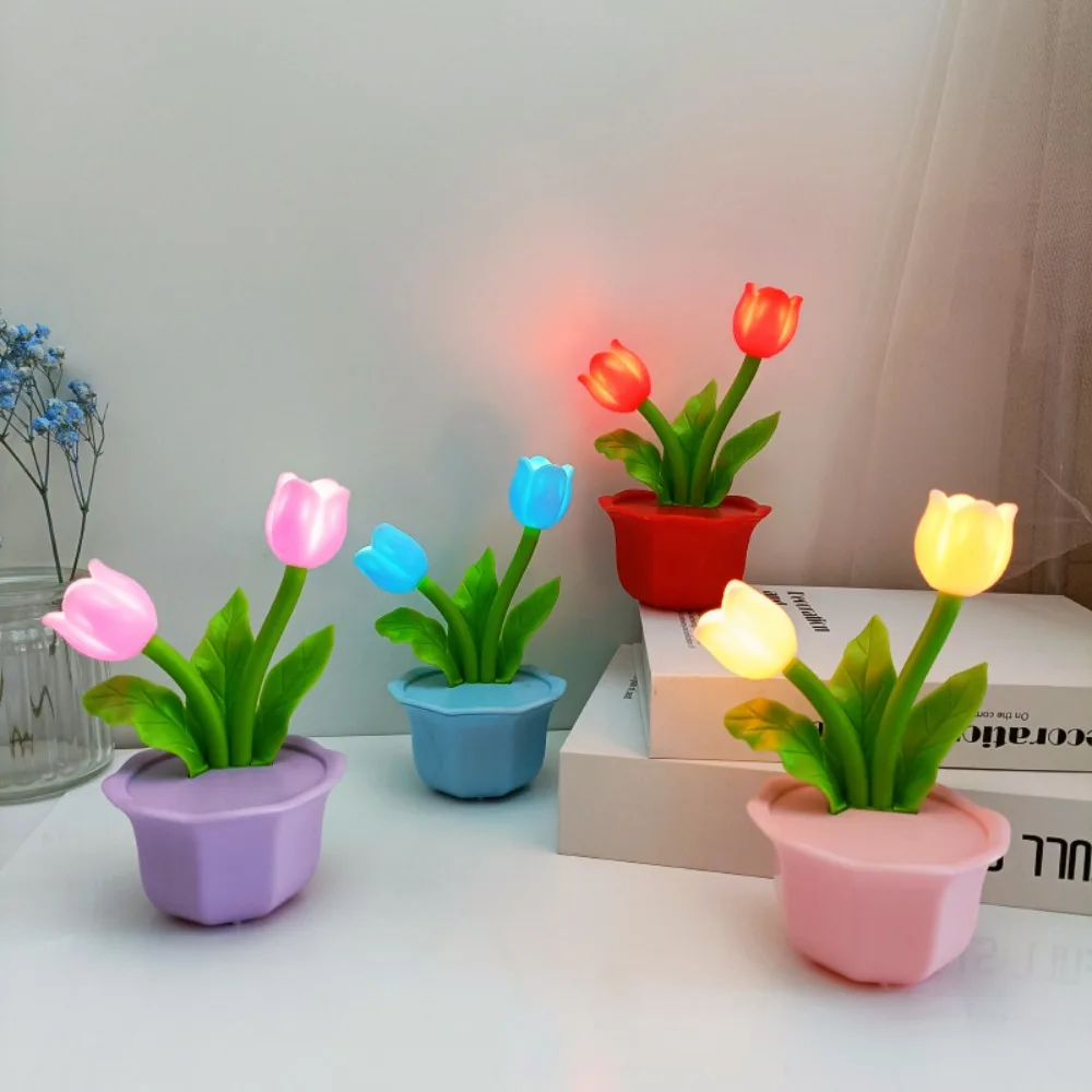 Mini Desktop Ornament Flower Night Light Eye Protection Luminous Small Table Lamp LED Sleeping Bedroom Ambient Lights Bedside