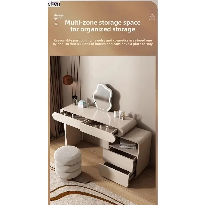e1- Dressing Table Minimalist Cream Style Dressing Storage Cabinet Integrated