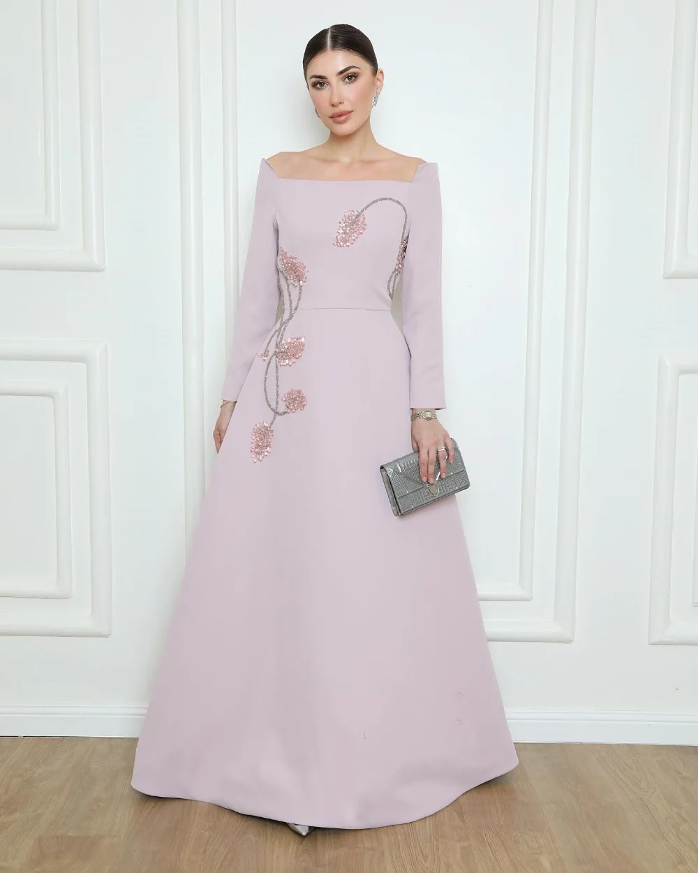 

Customized Matching Exquisite Jersey Ball Sequined A-line Off-the-shoulder Long Dresses for Woman Evening Dresses Elegant