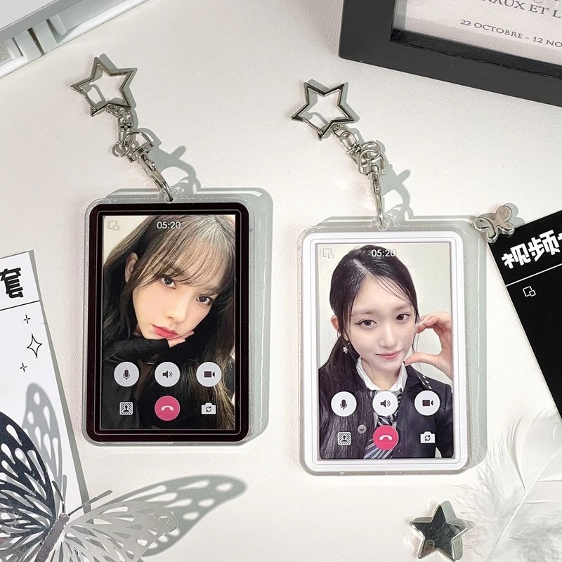 kawayi Ins Video Call 3 Inches Idol Card Holder Kawaii Acrylic Photocard Holder Sleeves Protective Collect Pendants